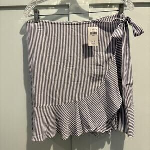 NWT Abercrombie & Fitch Skirt Womens Large Blue White Striped Ruffle Wrap Summer